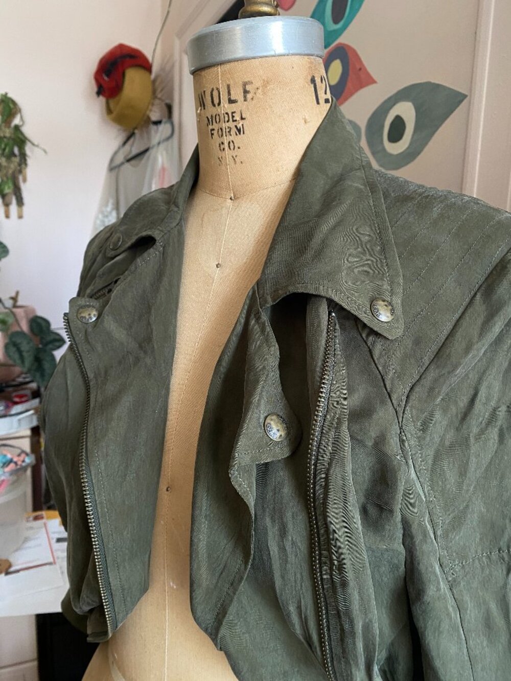 Vintage Guess Olive Green Moto Romper – Satin Suede Look